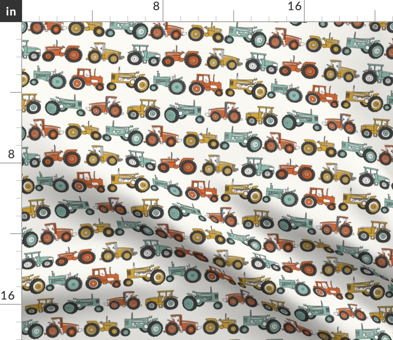 Tractor Tractors Vintage Neutral Farm Kids Teal Boys Boy Childrens Custom Printed Fabric by Spoonflower Various Fabrics by the Yard or Fat Quarter